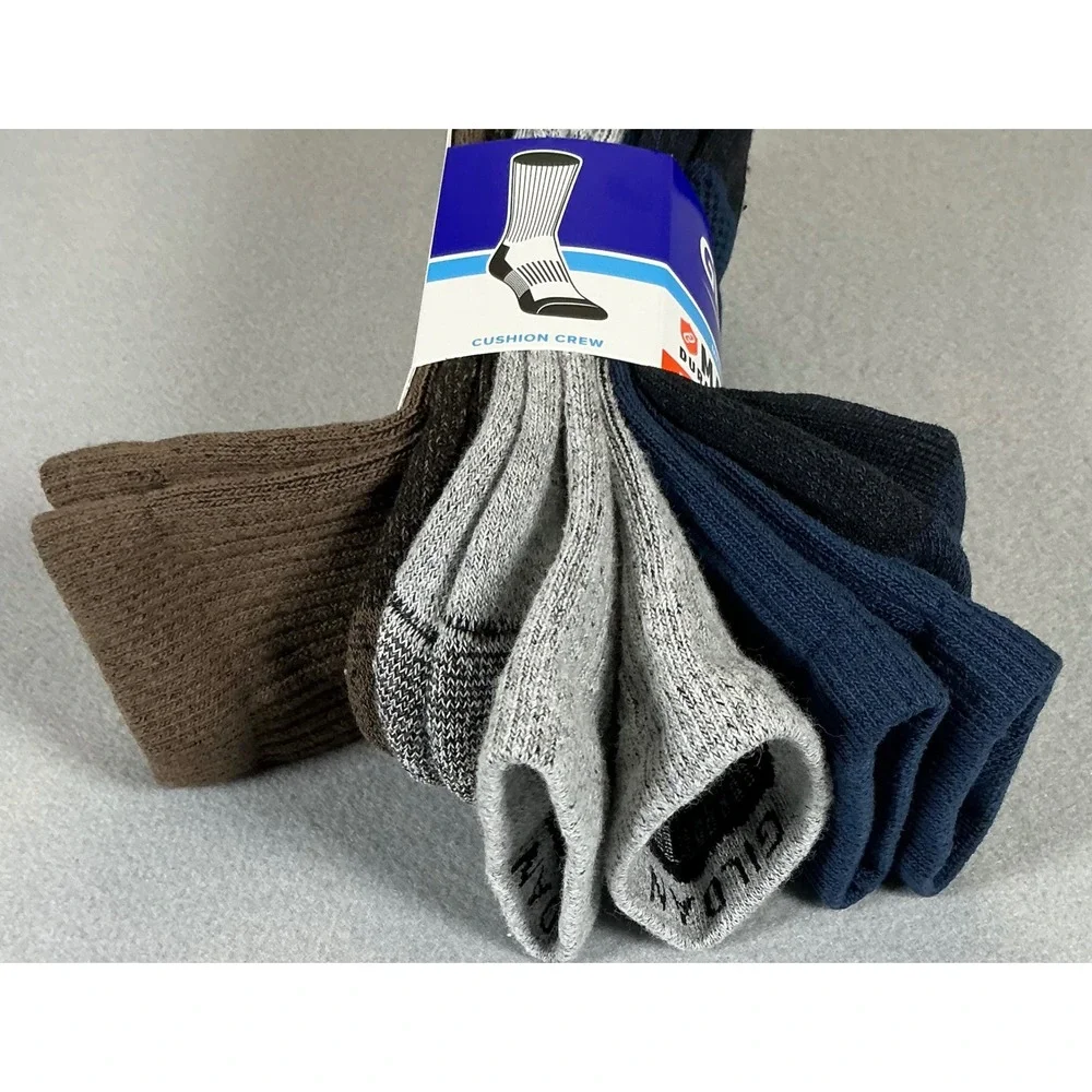 Gildan Ultra Cotton Men's Cushion Crew Socks Size 6-12 Brown Gray Navy 3 Pair